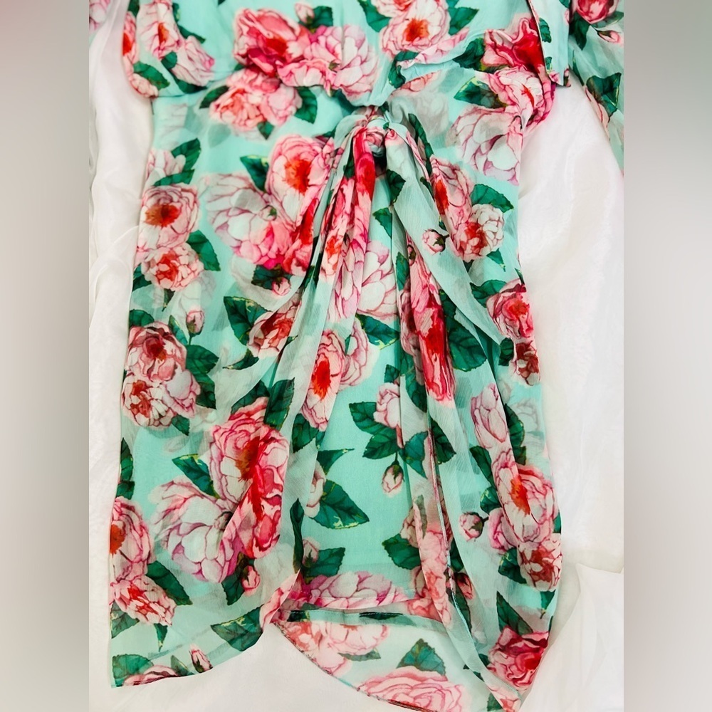 Lovers + Friends Sheer Amy Mini Mint & Pink Floral Dress NWT XS - Picture 4 of 13